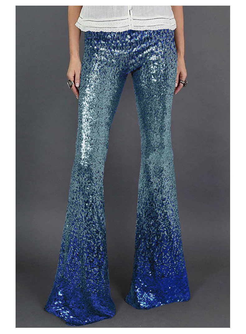 Ropa de mujer Primavera y otoño Nuevos pantalones acampanados de cintura alta delgados con lentejuelas_voghion.com