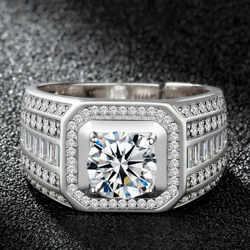 Anello di fidanzamento alla moda da uomo europeo e americano con diamanti a taglio baguette aperto di lusso da 2 carati intarsiati in zirconia_voghion.com