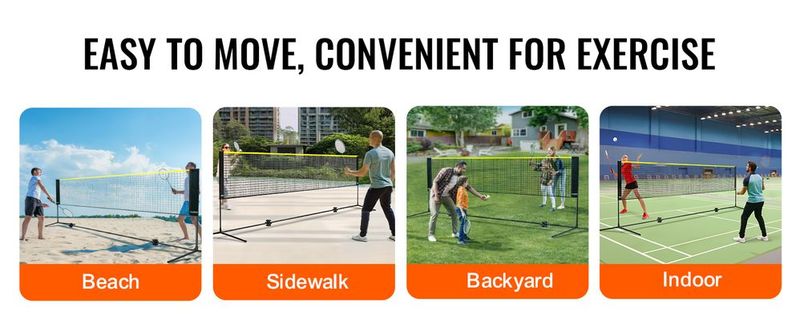 VEVOR Badminton Net, Height Adjustable Volleyball Net, 14ft Wide Foldable Pickleball Net, Portable Easy Setup Tennis Net Set With Poles, Stand And Carry Bag, For Kids Backyard Game Indoor Outdoor Use_voghion.com