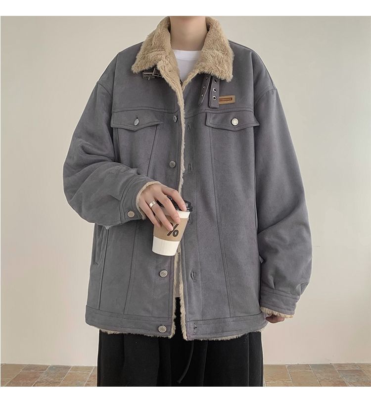 Giacca da motociclista in stile americano, in pelle di pecora integrata, in lana di agnello, per uomo, foderata in pile invernale, in pelle scamosciata spessa e cotone._voghion.com