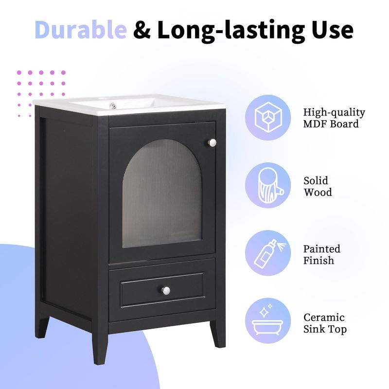20" Bathroom Vanity With Sink, Bathroom Cabinet With Soft Closing Glass Door, A Drawer_voghion.com