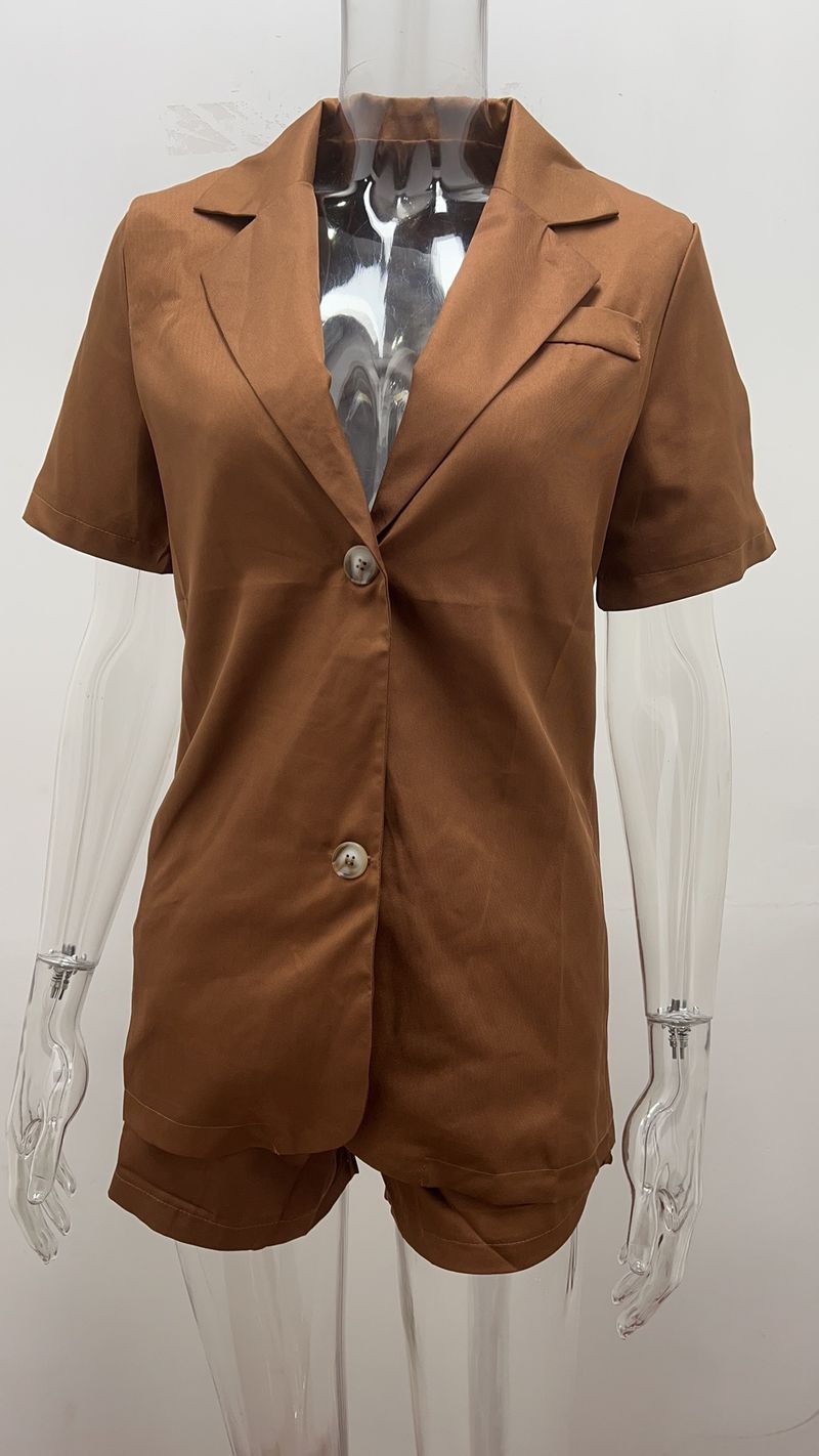 Damenbekleidung Sommer Neues Temperament Anzug Set Einfarbige Anzugjacke Hohe Taille Shorts Zweiteiliger Anzug_voghion.com
