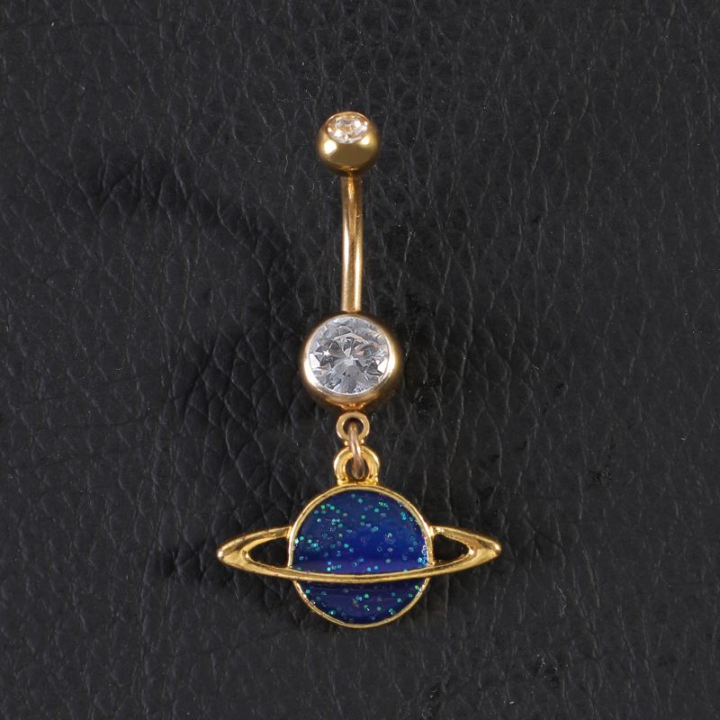 Piercing all'ombelico in acciaio inossidabile 14G con anello a forma di tartaruga, versione coreana europea e americana, con pianeta colorato placcato in oro_voghion.com