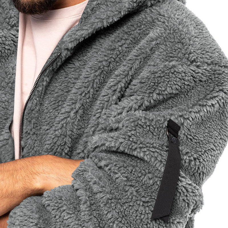 Men's wear thermal jacket double sided arctic fleece hooded zipper jacket_voghion.com
