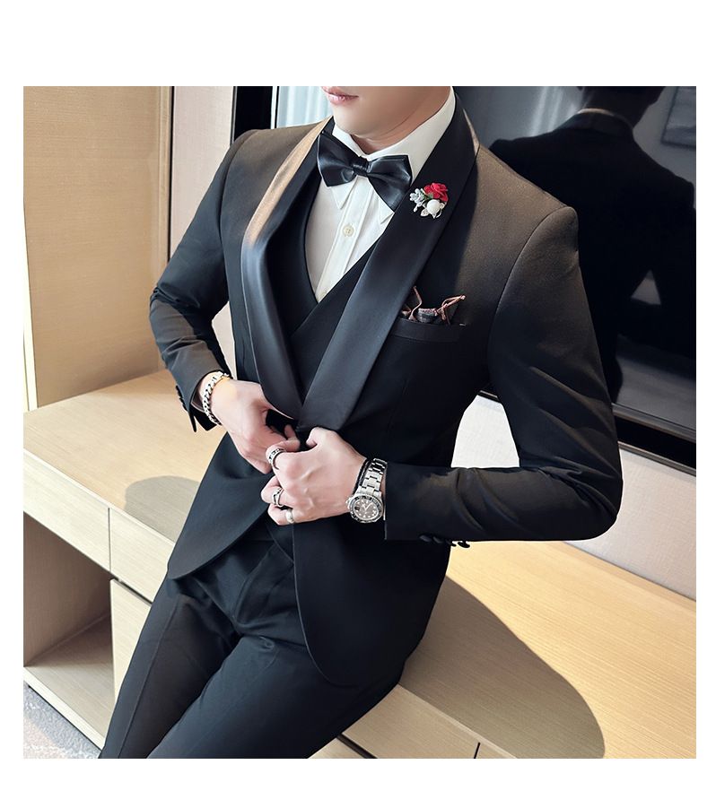 Elegantes Smoking-Set für Herren – Slim Fit, schwarzer Smoking für die Hochzeit des Bräutigams mit Schalkragen für Trauzeugen und formelle Anlässe_voghion.com