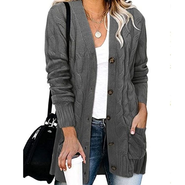 Cardigan lungo in maglia da donna – Cappotto oversize con scollo a V e bottoni (S-XXXL, 14 colori)_voghion.com