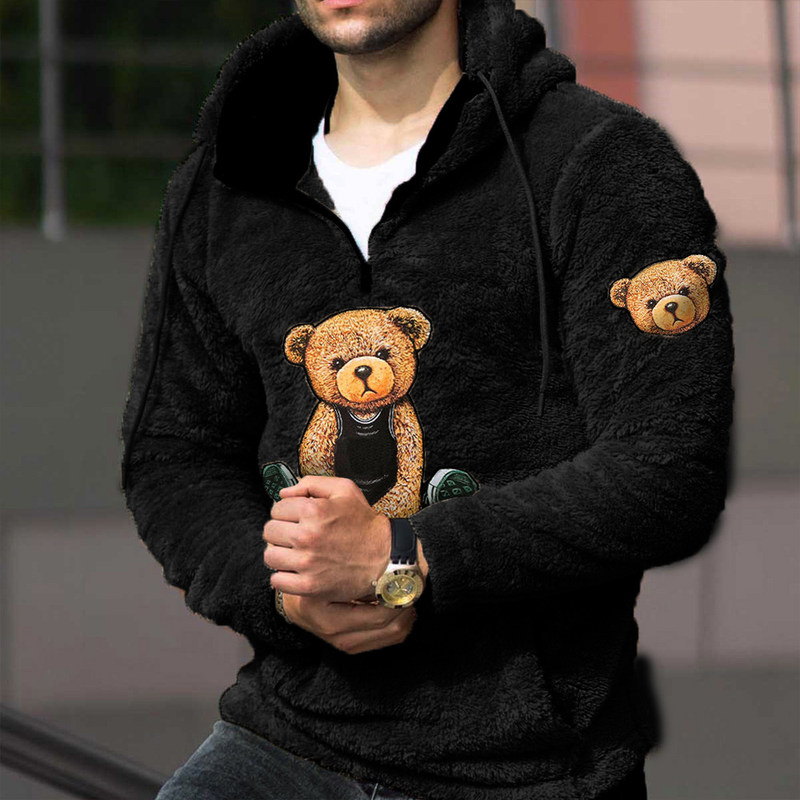 Herrenbekleidung Teddybär warmer doppelseitiger Fleece-Kapuzenpullover für Herren im Freien, lässiger Kapuzenpullover_voghion.com