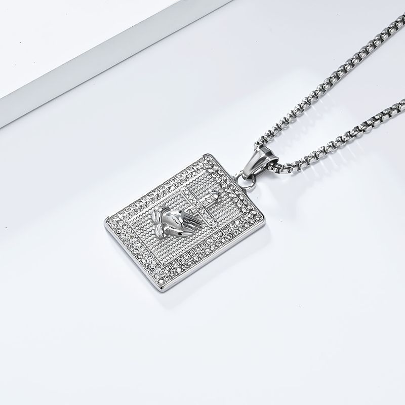 Hiphop praying hands cross full diamond titanium steel necklace plated K pendant_voghion.com