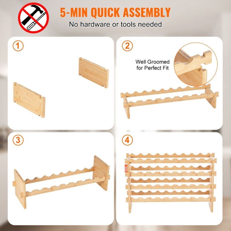 Espositore per bottiglie di vino in legno modulare impilabile a 4 ripiani in bambù da 36_voghion.com