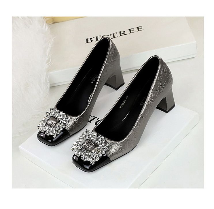 5299-K90 Wind Autumn/Winter New Women's Shoes Coarse Middle Heel Square Head Splicing For Slimming Single Shoe Water_voghion.com