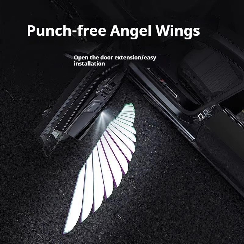 Luce di benvenuto da pavimento con proiezione ad ala d'angelo, decorazione d'interni, senza cablaggio, sensore di apertura portiera auto_voghion.com