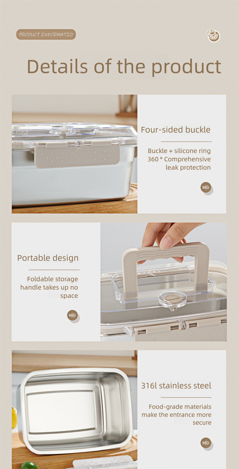 Contenitore per il pranzo portatile da esterno, sigillato, in acciaio inossidabile per alimenti 316, con coperchio, per conservare la freschezza e conservare il congelamento._voghion.com