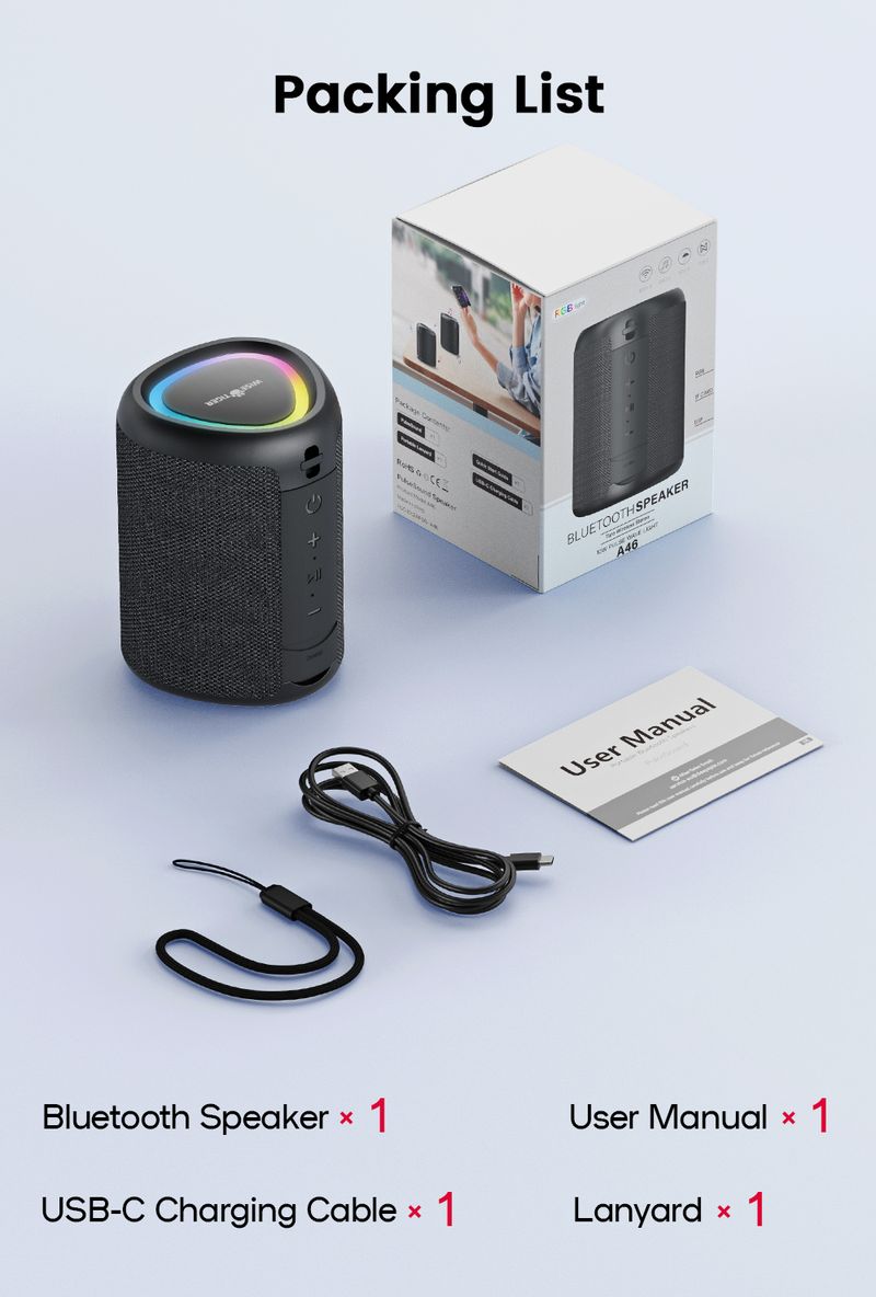 WISETIGER A46 Mini Portable Bluetooth Amazing Bass Sports Sound Box BT5.3 TWS Wireless Speaker With RGB Light Best Gifts_voghion.com