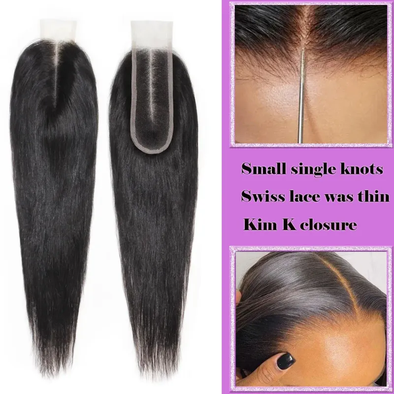 Chiusura in pizzo economico per capelli umani lisci lunghi con riga profonda KIM K Chiusura con riga centrale nera naturale_voghion.com