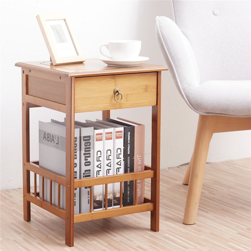 Wisfor Bamboo Bedside End Table Nightstand Display Plant Stand Shelf With Drawer_voghion.com