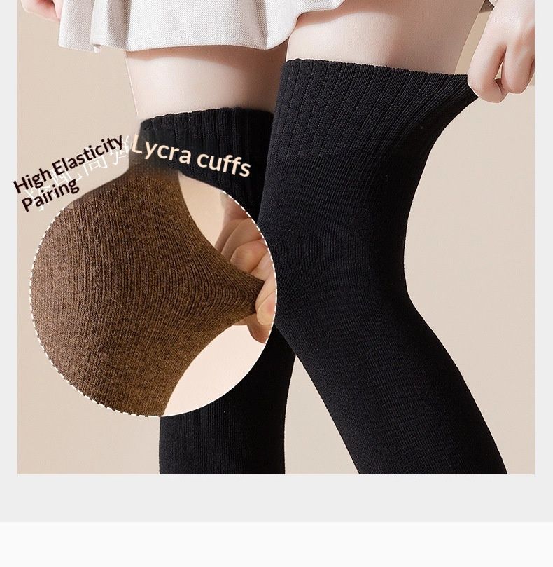 Voyage Knee Pads Women Autumn Winter Over-the-Knee Leg Warmers Terry Fleece Thickened Warm Non-Slip Black Women's Long Socks_voghion.com