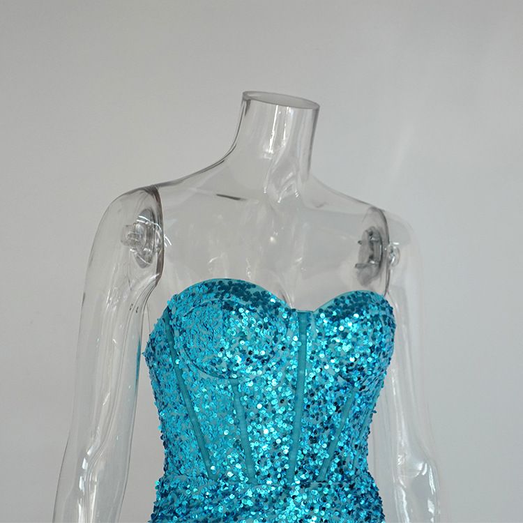 Frühlingsneues sexy glitzerndes trägerloses Korsett-Bodycon-Kleid – Satin-Minikleid mit hoher Taille für Frauen_voghion.com