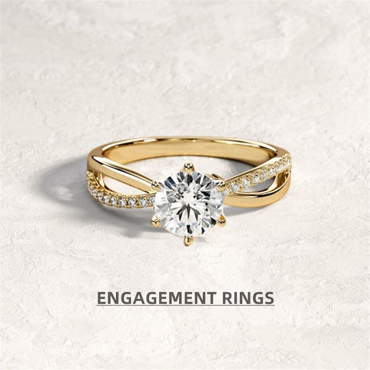 Plated 14k White Gold Six Claw Dia Ring Female Engagement Jewelry_voghion.com