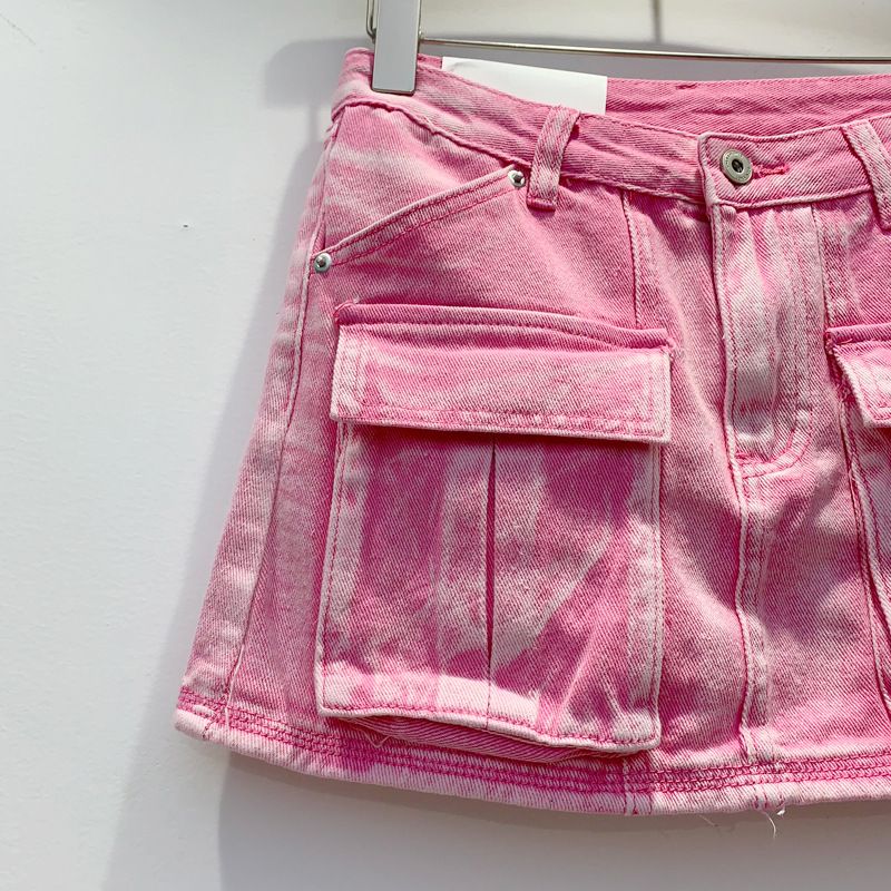 Falda vaquera de trabajo con bolsillo personalizada para mujer, nuevo estilo en rosa primaveral, cintura alta, antiedad, versátil, ajustada a la cadera._voghion.com