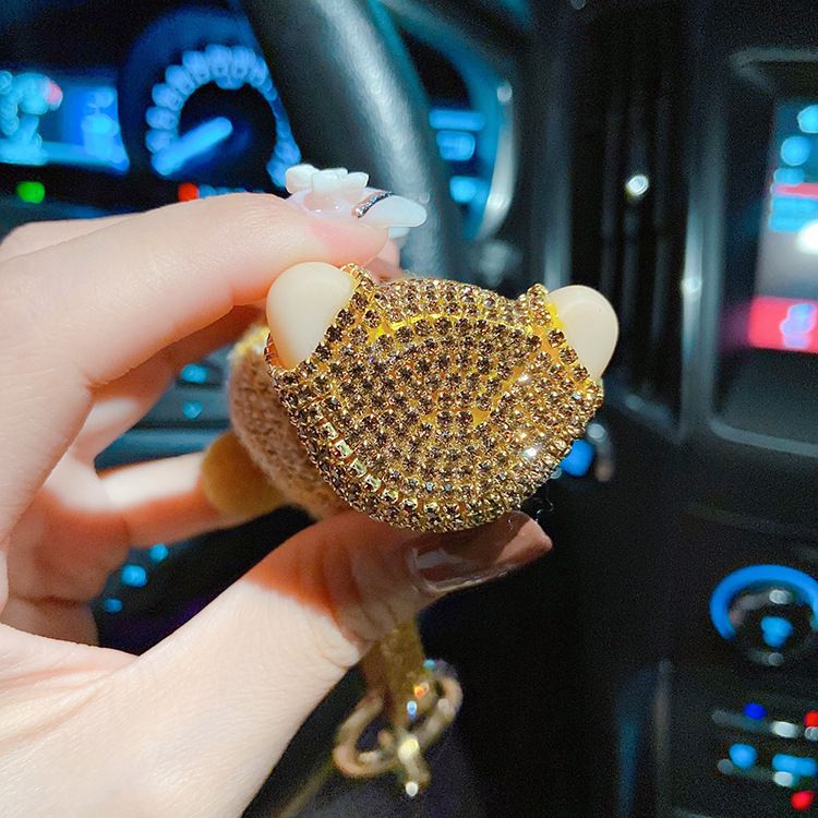 Creative Rhinestone-Encrusted Overalls Kiki Cute Soft Doll Plush Car Keychain Gift Bag Pendant_voghion.com