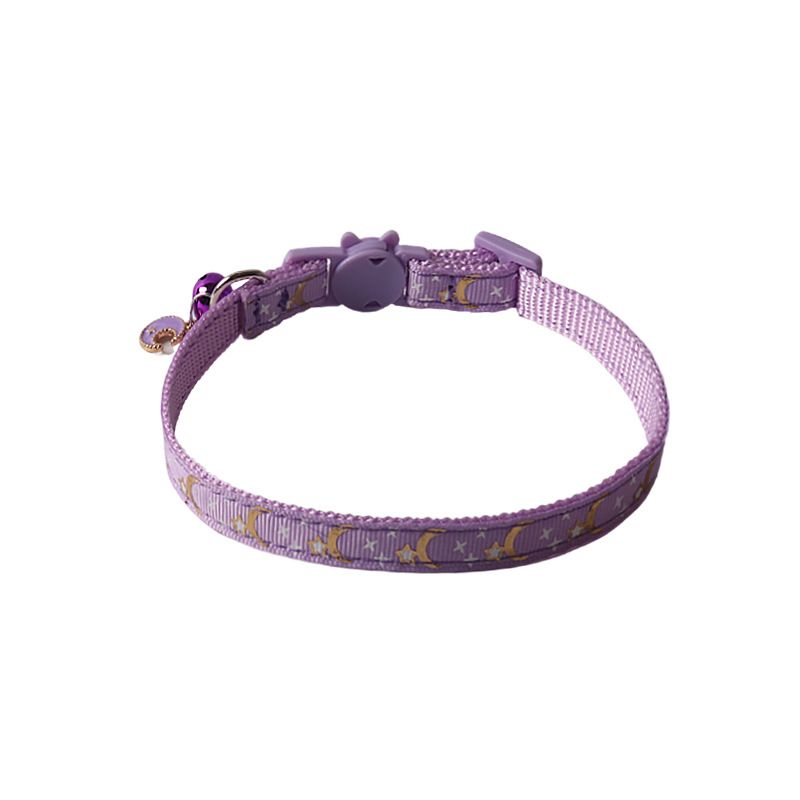 Aminger New Pet Supplies Star Gold Stamping Color Buckle Ribbon With Moon Accessories Bell Cat Collar_voghion.com
