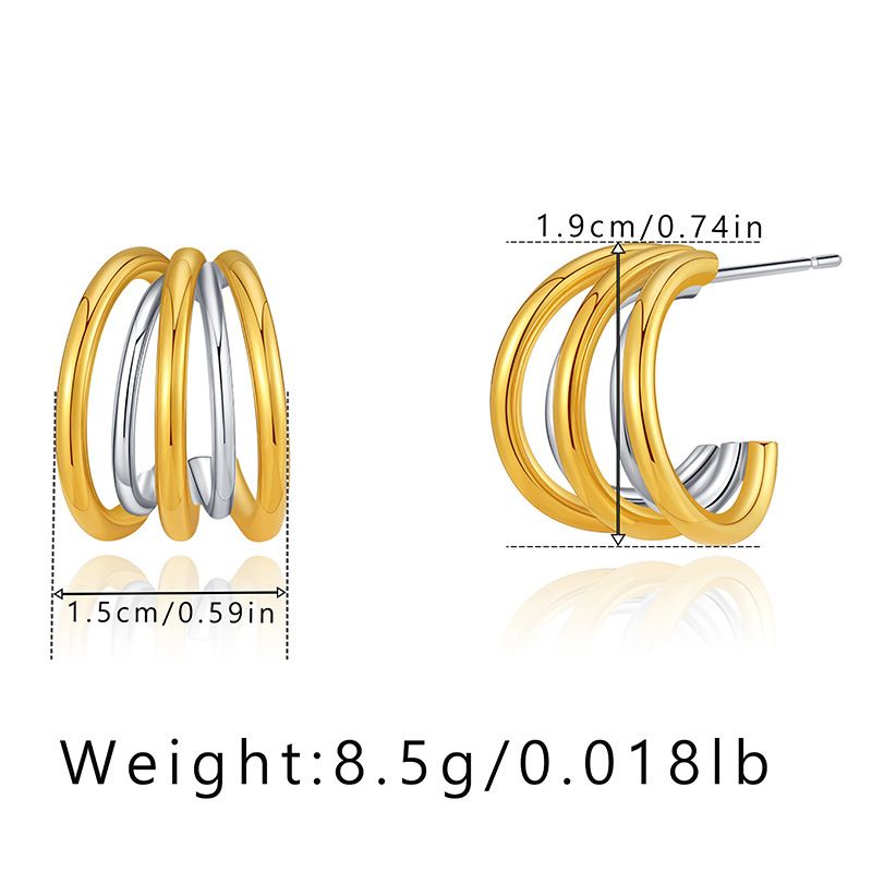 Gold and silver contrasting design personality earrings K real gold plated niche metal texture cross twist earrings_voghion.com