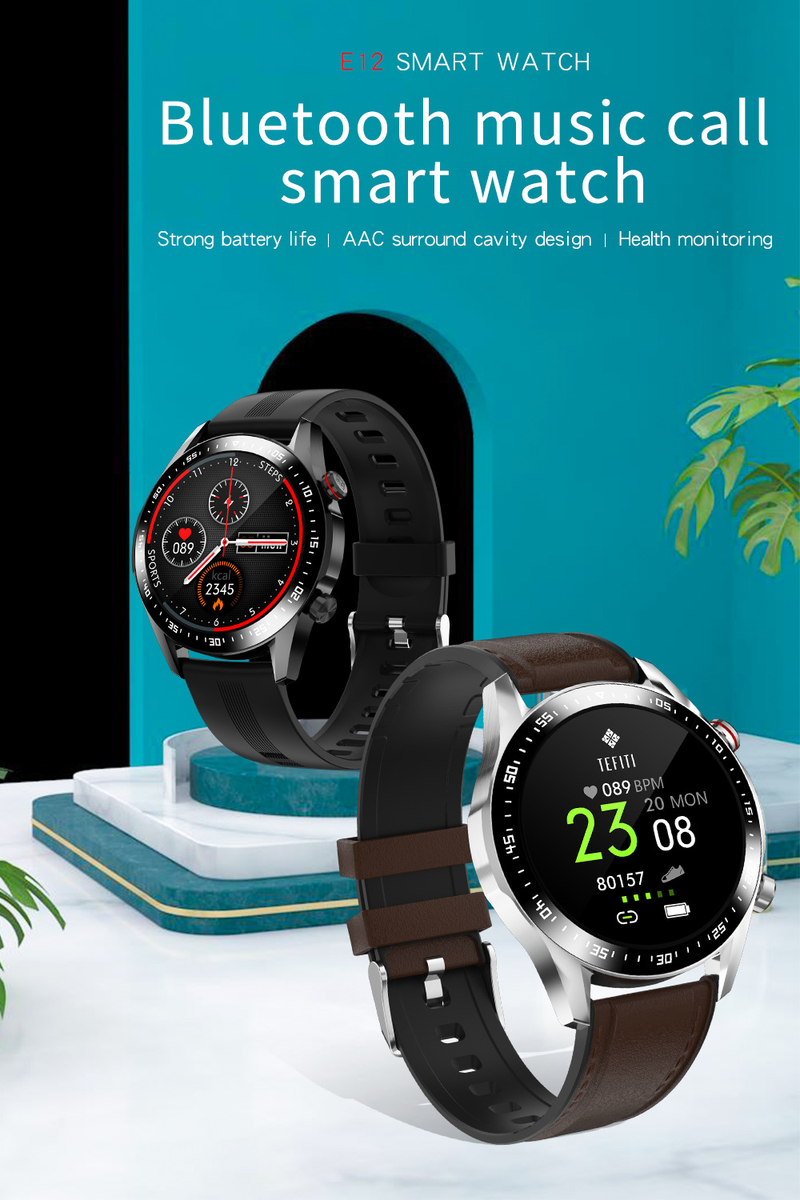 E12 smartwatch oproep ACC luidspreker hartslag bloeddruk bloed zuurstof dual Bluetooth afspelen muziek_voghion.com