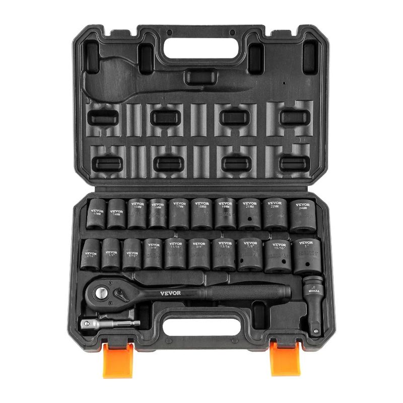 Impact Piece Cr-V Point SAE For 16" Auto And 1 (13-24mm)6 2" Drive Socket Alloy Metric 7 Wi Set 23 -1" Steel Repair Socket Set_voghion.com