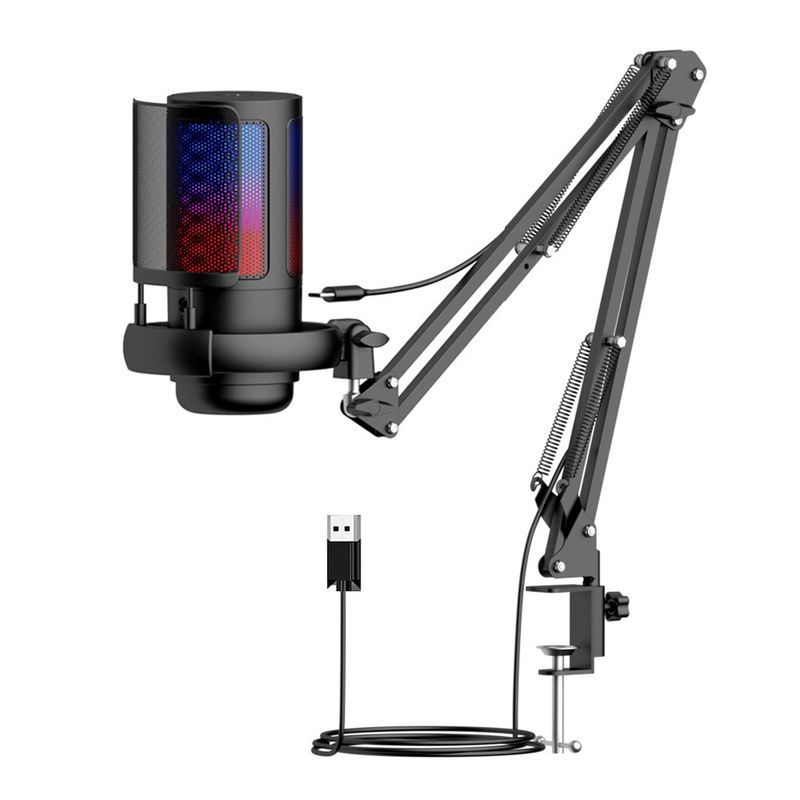 USB mikrofono rinkinys podcast įrašymo kardioidinis kondensatorius mikrofonas su reguliuojamu rankiniu stovu, skirtas žaidimų transliacijai_voghion.com