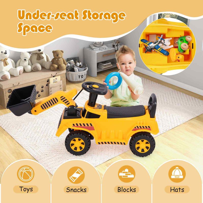 Toddlers Bulldozer Digger Toy Kids Ride On Excavator Construction Vehicle_voghion.com