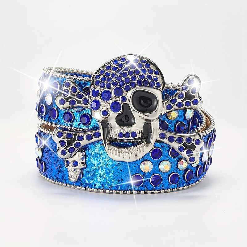 Knachschnalle Voll Waasser Diamant Punk Trend Personaliséiert Eenzegaarteg Gotesch Schädel Riemen_voghion.com