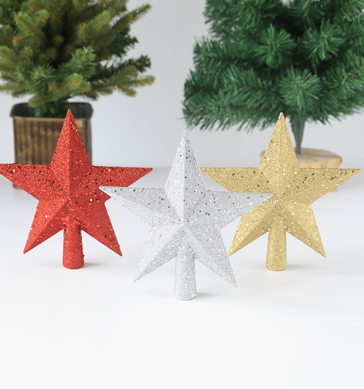 Christmas Decoration 19.5cm Three Dimensional Sprinkled Powder Tree Top Star Trumpet Five Pointed Star Tree Arrangement Accessories_voghion.com