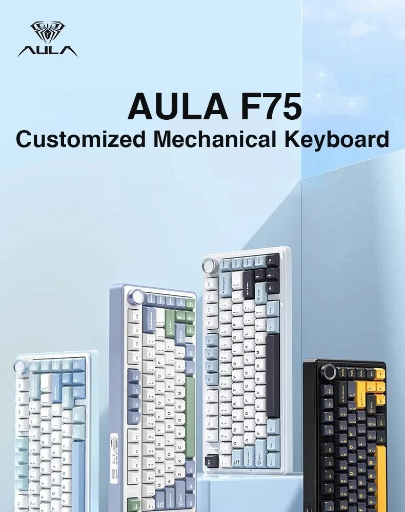 AULA Tarantula F75 Özel Mekanik Klavye Conta Yapısı Tam Tuş Sıcak Değiştirme Kablosuz Üç Modlu Bluetooth MAX_voghion.com