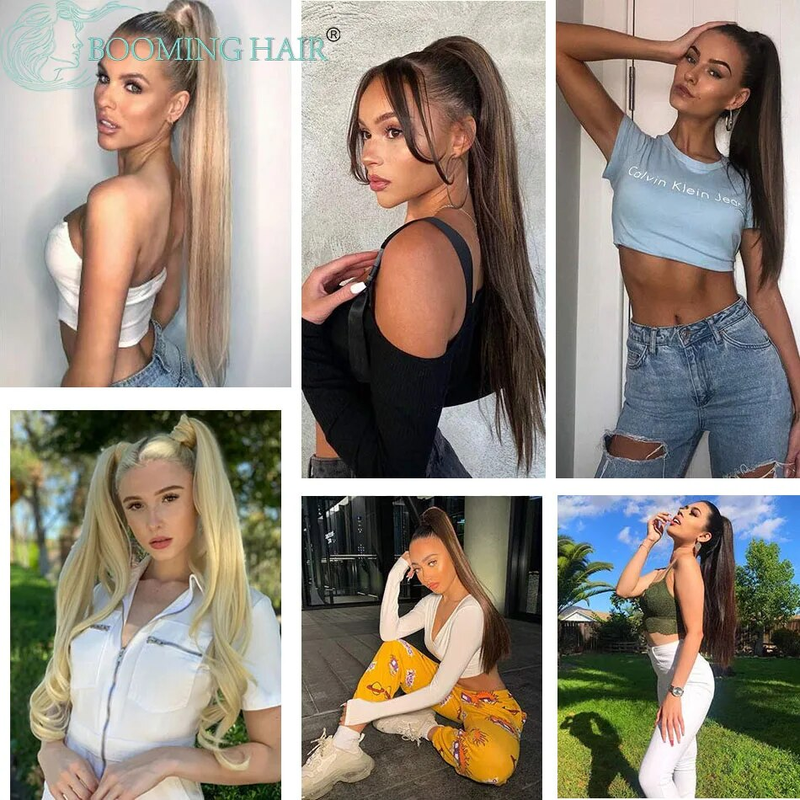 Extensions synthétiques queue de cheval longues et lisses, postiche naturelle résistante à la chaleur de 32 pouces avec Clip pour femmes_voghion.com