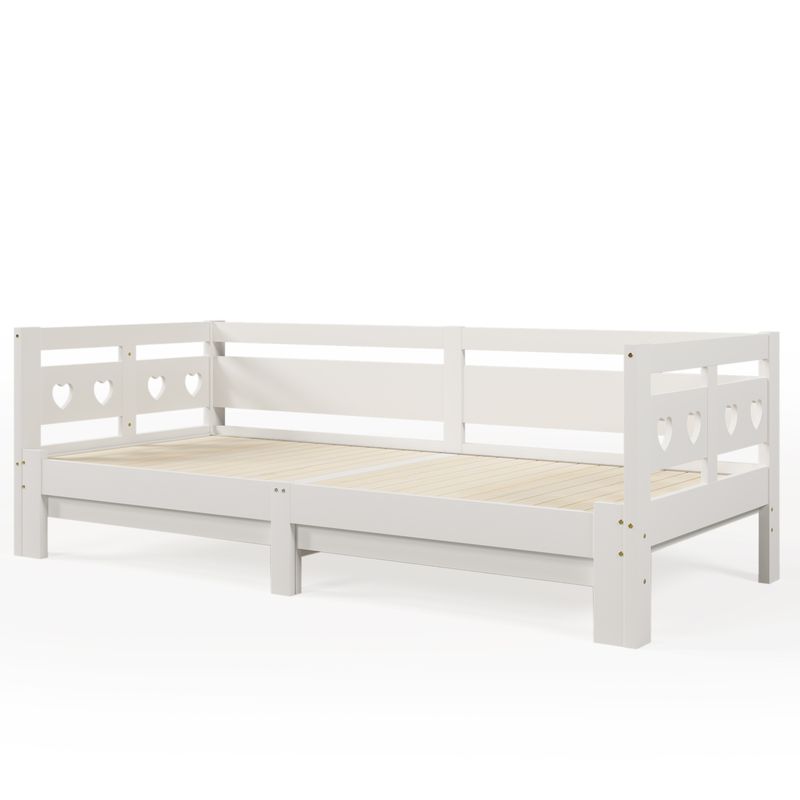Tagesbett 90x200cm Ausziehbar, Massivkiefer, Mit Rollrost Herzform, Weiß_voghion.com