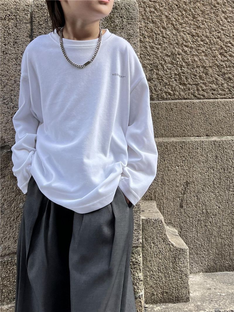 Tricou cu mânecă lungă pentru copii, versiunea coreeană a literei, bumbac pur periat, 240g, pentru băieți și fete_voghion.com