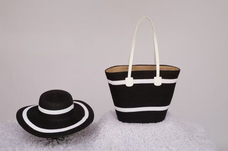 Kadın Çantaları Büyük Kapasiteli Dokuma Çanta Kadınlar İçin Yeni Çizgili Moda Omuz Çantası Yüksek Dereceli Hasır Dokuma Kadın Çantası Tote Çanta_voghion.com