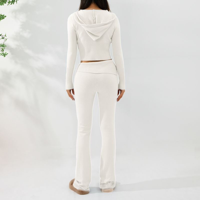 Traje de punto con capucha para mujer, conjunto de dos piezas con pantalones de manga larga y cintura alta, sexy y moderno, estilo europeo y americano, 2023_voghion.com