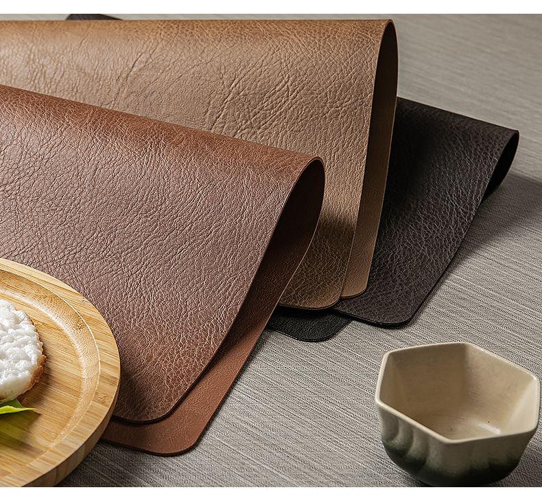 Cowhide Grain Double-Sided Leher Placem Tea Coaster Werproof Oil-Proof Table Restaurant He Insulion Bowl Cup_voghion.com