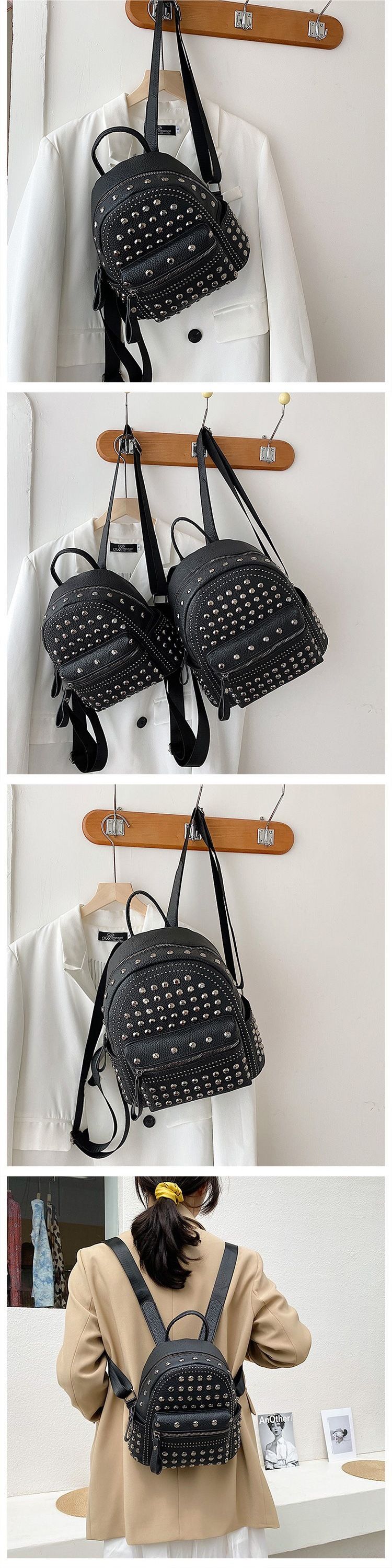 Mochila mini con tachuelas de cristal para mujer Otoño/Invierno 2025 Nueva mochila mini con tachuelas_voghion.com