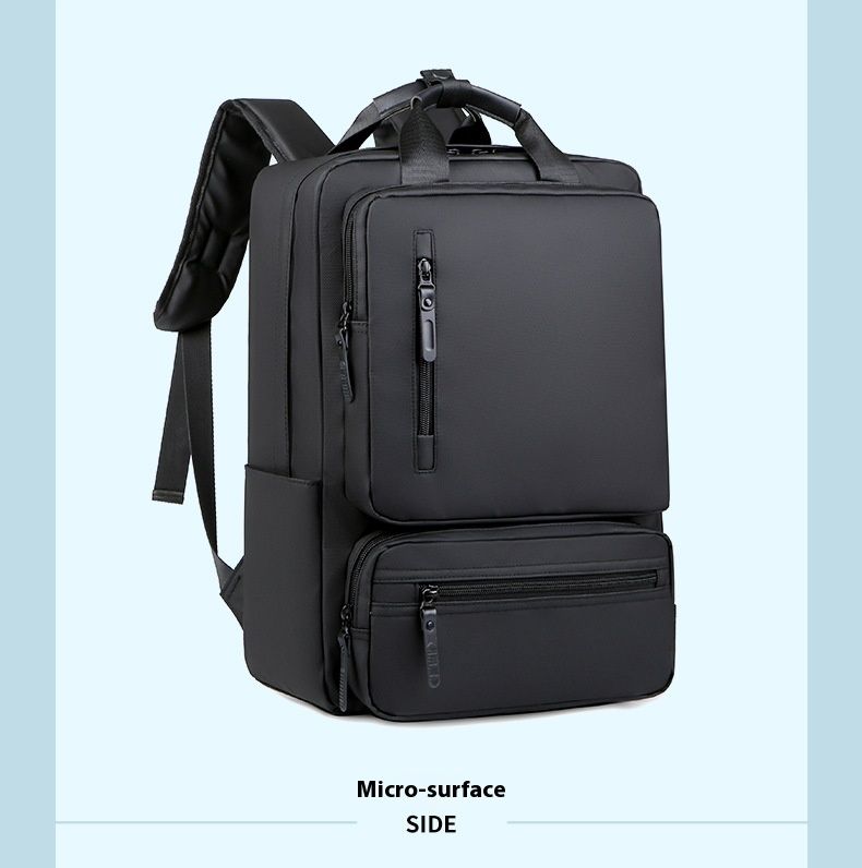 Multifunktionaler Rucksack, Laptoptasche aus Leder für Herren, schwarzer tragbarer Studentenrucksack im College-Stil_voghion.com