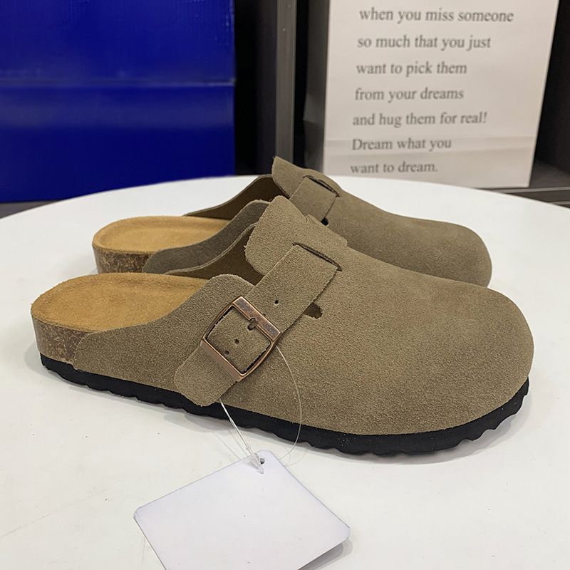 Genuine Leather Unisex 2025 New Style Closed-Toe Fishing Shoes Outdoor Cork Half Slippers_voghion.com