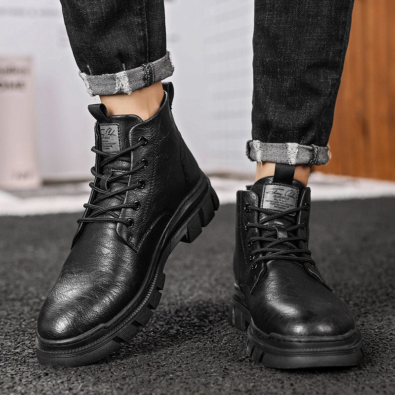 Martin high-top britiske mid-top lædersko korte sorte arbejdsstøvler til mænd_voghion.com