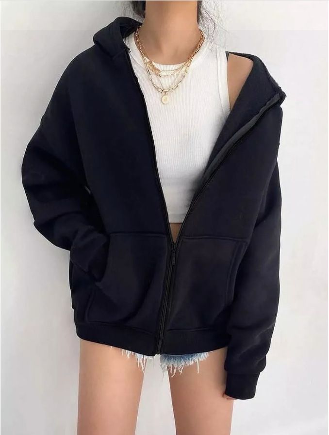 Women's Clothing Zip-Up Hooded Cardigan Coat - Soft Polyester Blend, Relaxed Fit, V-Neck, Pockets, Lightweight & Stylish (Dark Brown, Black)_voghion.com