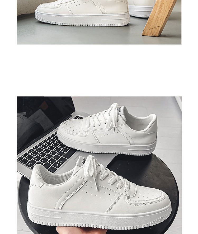 Scarpe da ginnastica casual da uomo, traspiranti, con punta tonda, bianche, basse, con lacci, per studenti estivi, scarpe sportive bianche pure_voghion.com