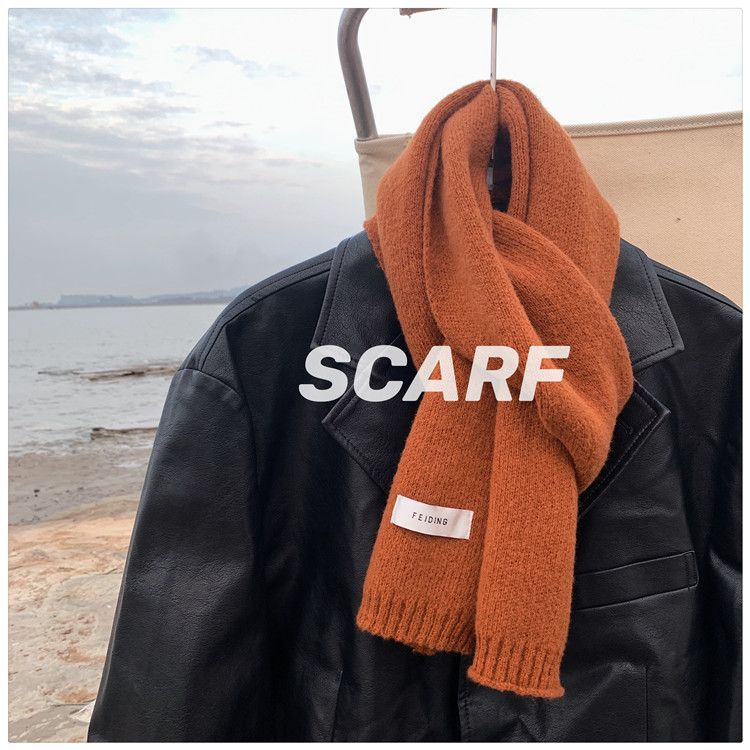 Sciarpa piatta tinta unita autunno e inverno uomo maglia lana versione coreana coppia moda ispessita calda moda collo_voghion.com