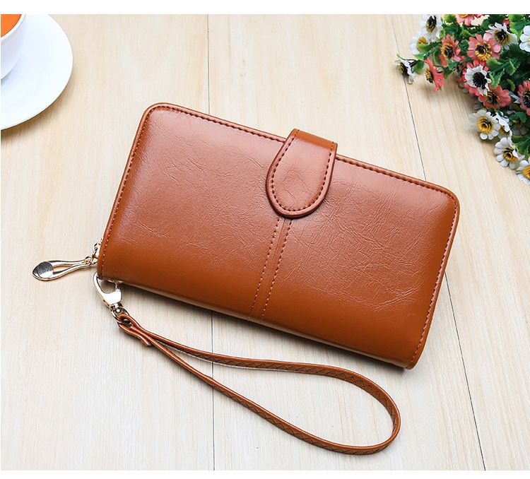 Explosive Damen Geldbörse 2024 Neuer Reißverschluss Ölwachs Leder Geldbörse Schnalle Handytasche Ölleder Neue PU Clutch_voghion.com