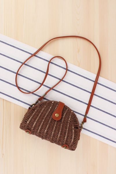 New Small Fresh Crossbody Woven Bag Beach Bag Forest Series Semi-circular Grass Woven Bag Vacation Photography Women's Bag_voghion.com