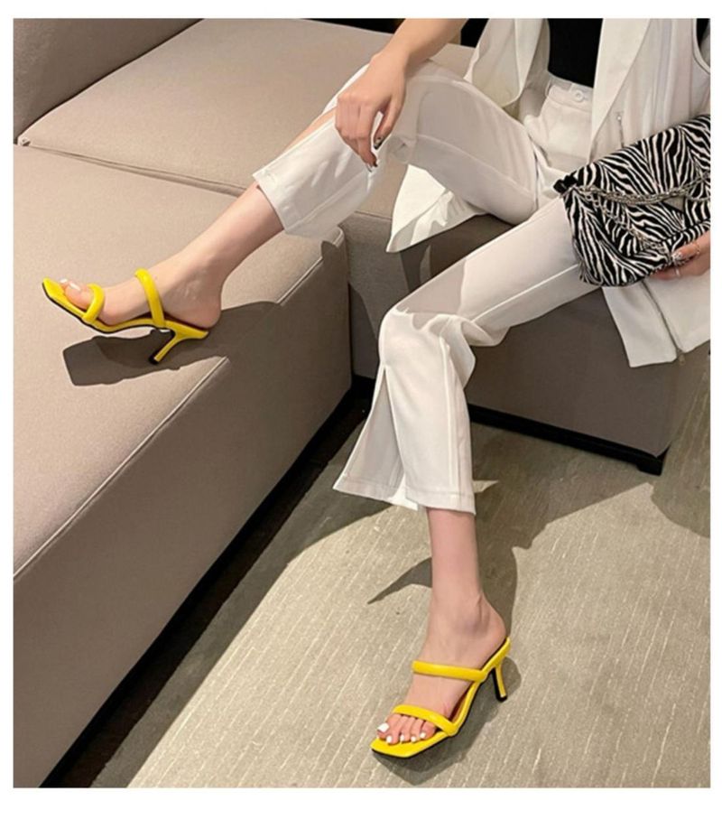 New French Style Versatile Square Toe With Exposed Toes Slim Heels For The Summer Of 2025, Featuring A Straight Strap_voghion.com