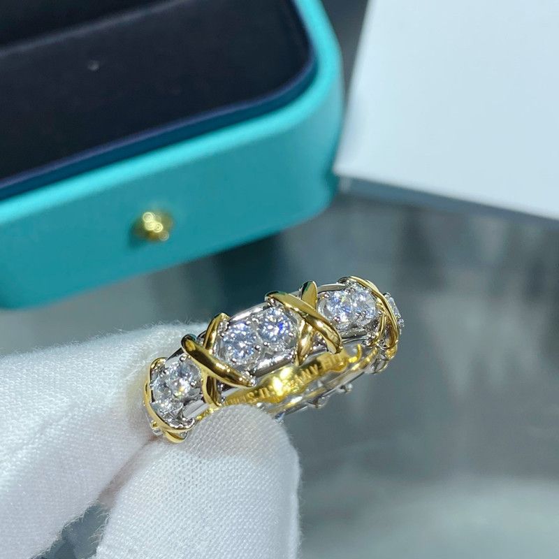 Tijia High Edition Cross Colored Split Thick Gold Plated Diamond Ring Handicraft For Men And Women_voghion.com